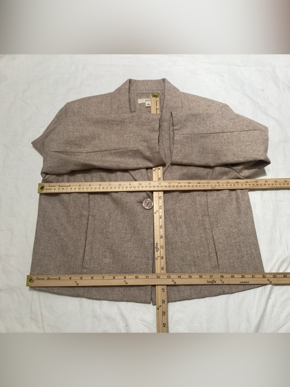 Merona Women’s XL Wool Blend Cropped Blazer Jacket Neutral Beige 3/4 Sleeve - Picture 7 of 10